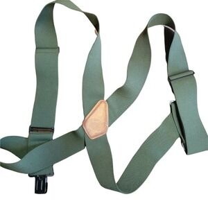 Duluth Trading Company Green 2" Side Clip Suspenders Adjustable w/ Leather Tag
